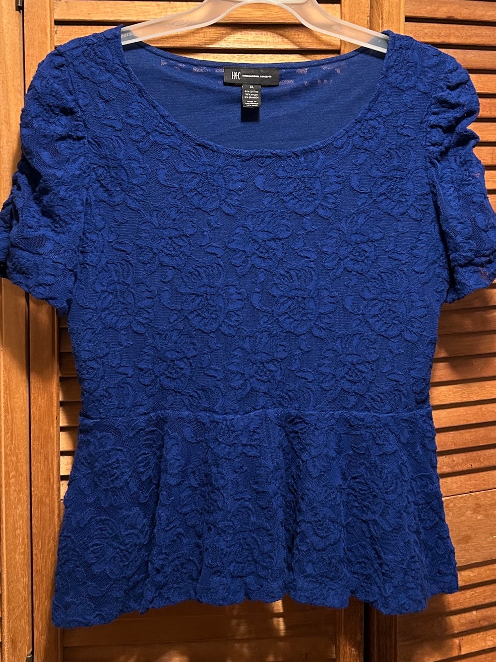 INC International Concepts Royal Blue Floral Lace Peplum Blouse